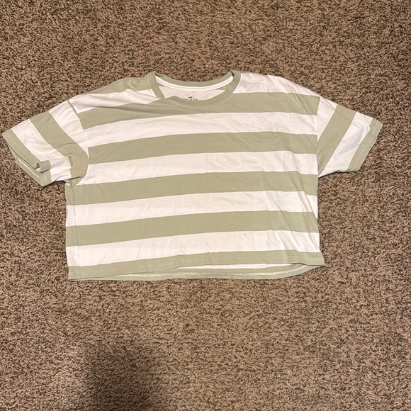 Hollister Green and White Crop Top with Striped Pattern - Picture 1 of 2